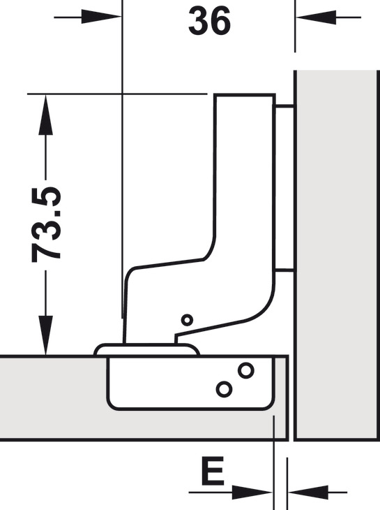 Bản lề âm, Metalla SM 110° tiêu chuẩn, thép, lắp âm, Mã số 493.03.023