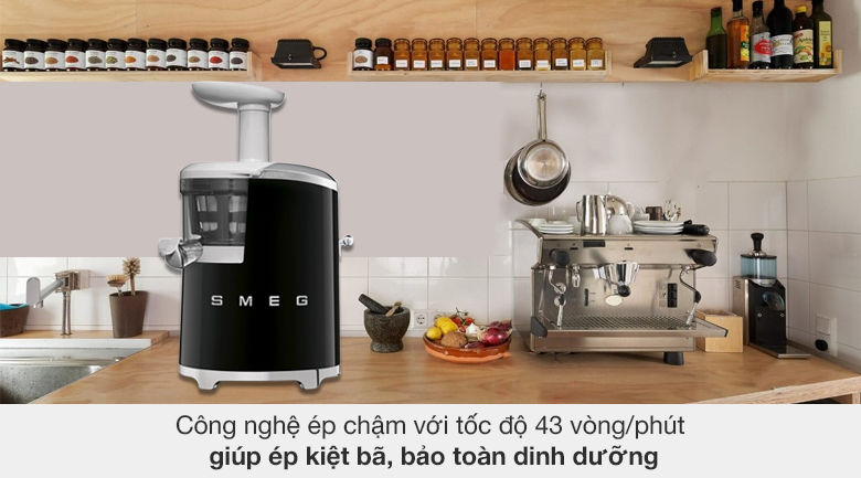 Máy ép chậm Smeg SJF01BLEU (535.43.621) - Tốc độ 43 phút/vòng, ép kiệt bã