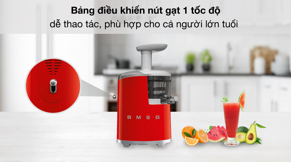 Máy ép chậm Smeg SJF01RDEU (535.43.629) - Điều khiển nút gạt 1 tốc độ