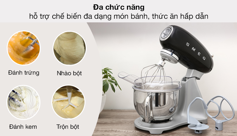 Chức năng - Máy trộn bột đa năng Smeg SMF02BLEU (535.43.600)