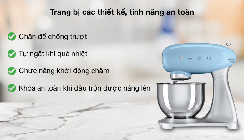 An toàn - Máy trộn bột đa năng Smeg SMF02PBEU (535.43.608)