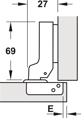 Bản lề âm, Metalla SM 95°, cho cửa dày, gắn trùm bán phần, Mã số 308.03.004