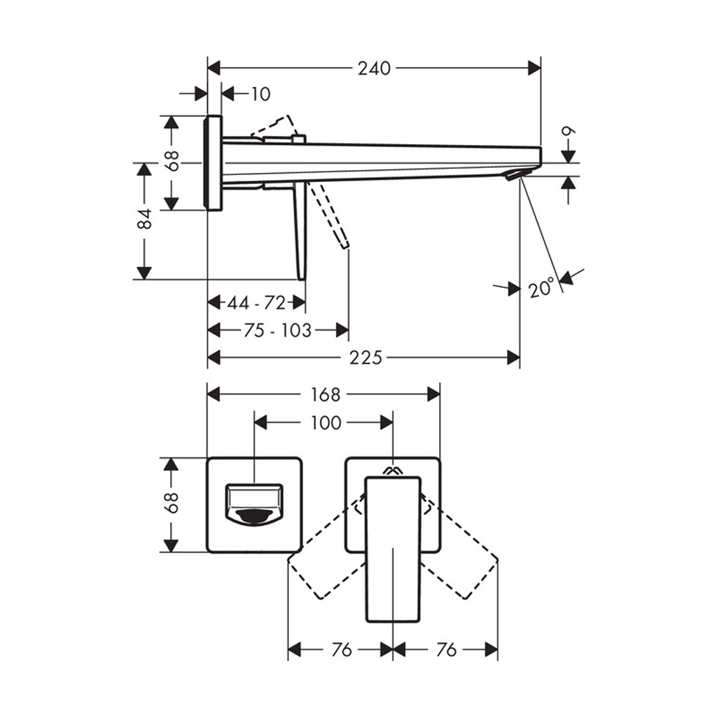 Kích thước Vòi lavabo âm tường Hansgrohe Metropol 589.50.520